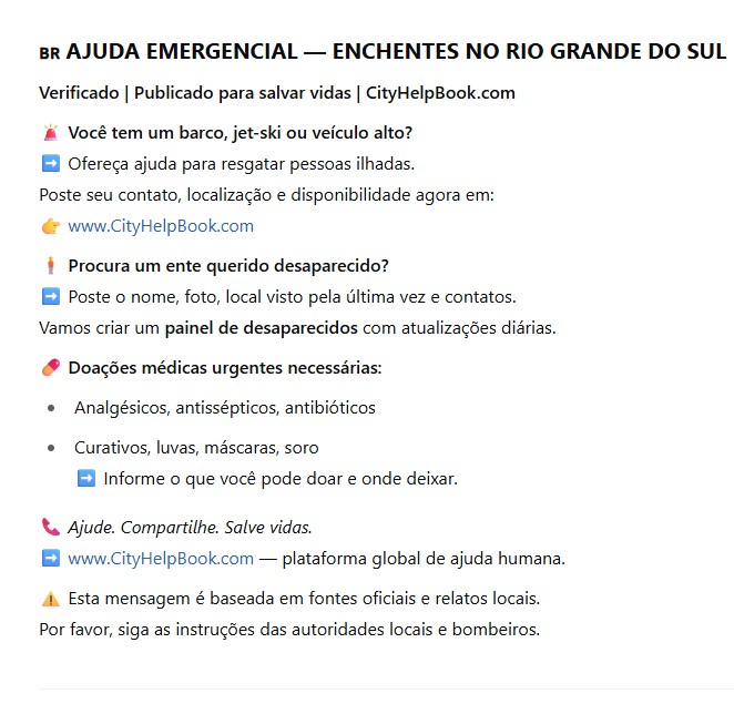 AJUDA EMERGENCIAL — ENCHENTES NO RIO GRANDE DO SUL
