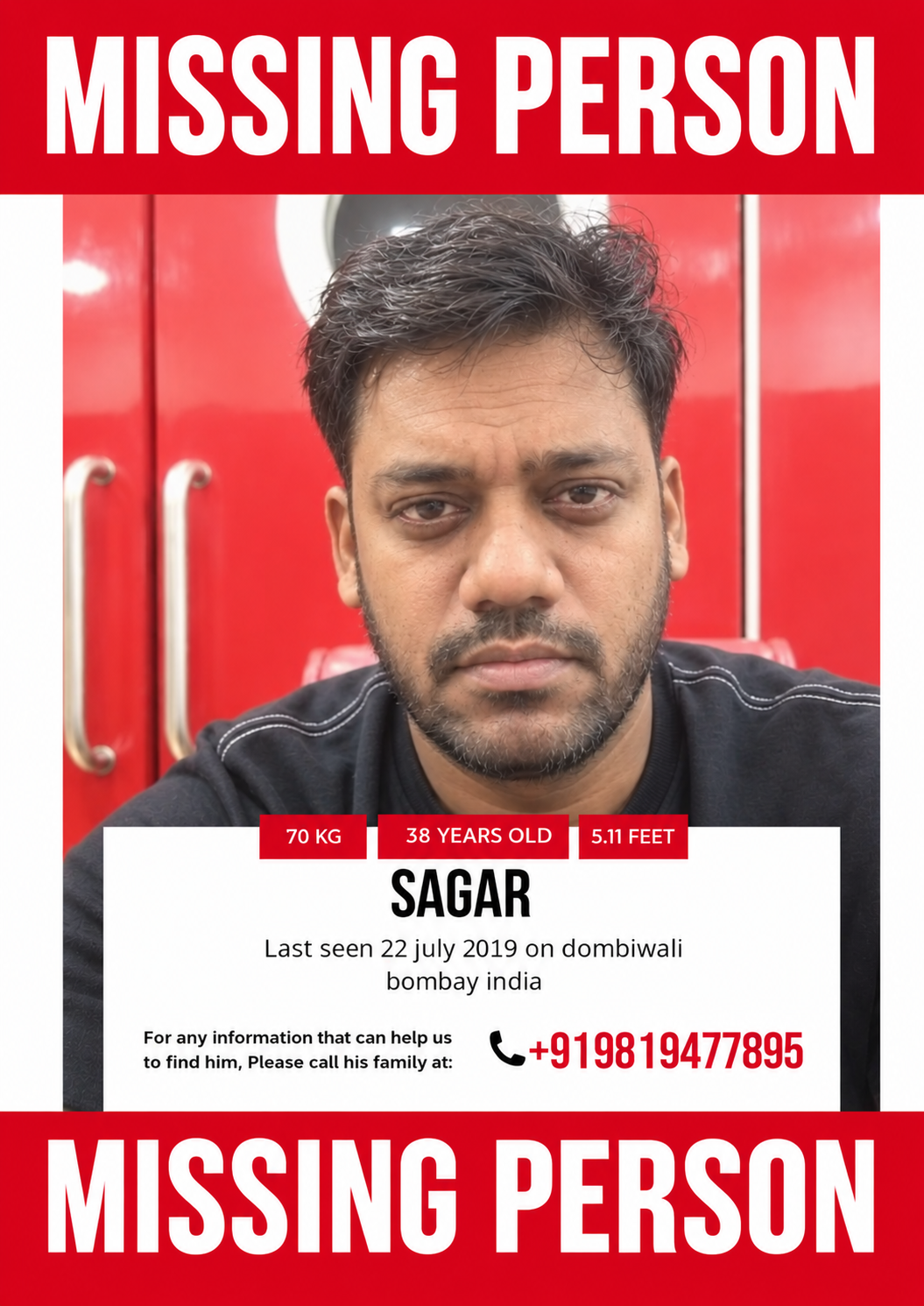 Missing: Sagar Anand Vohara is missing form Dombiwali Bombay India