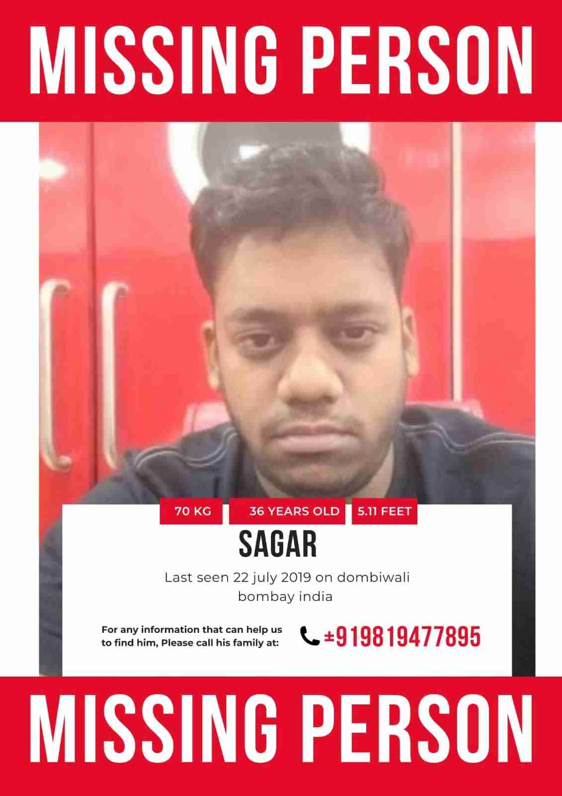 Missing: Sagar Anand Vohara is missing form Dombiwali Bombay India